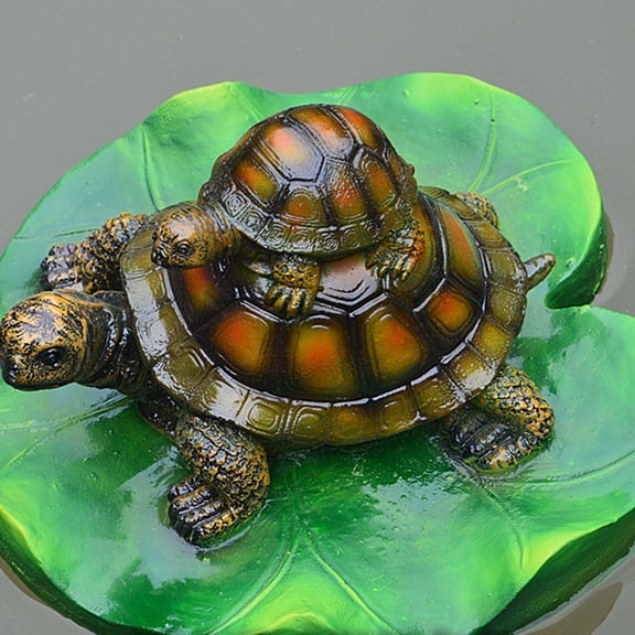 Cheers US Artificial Floating Lotus Single Turtle Statue on Water Lily Leaf Foliage Pond Ornaments for Pond Pool Aquarium Decoration