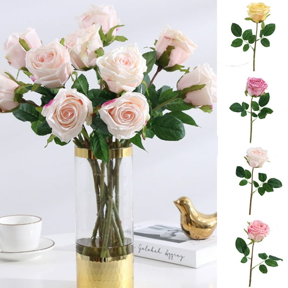 Cheers US Artificial Red Roses Flowers for Valentine's Day, Realistic Blossom Roses, Real Touch Silk Rose, Single Fake Flower Long Stem Bouquets for Home Wedding Party Decoration