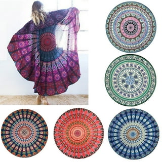 Indian Mandala Round Beach Tapestry Boho Cotton Table Cloth Black and White  Hippie Bohemian Yoga Mat Roundie Meditation Picnic Rugs - 42 Inches