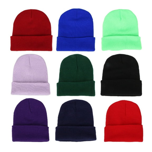 Cheers.US Beanie Winter Hat Warm Knitted Cap for Men Women Solid Color Woolen Cap Fluorescent Cuffed Hat