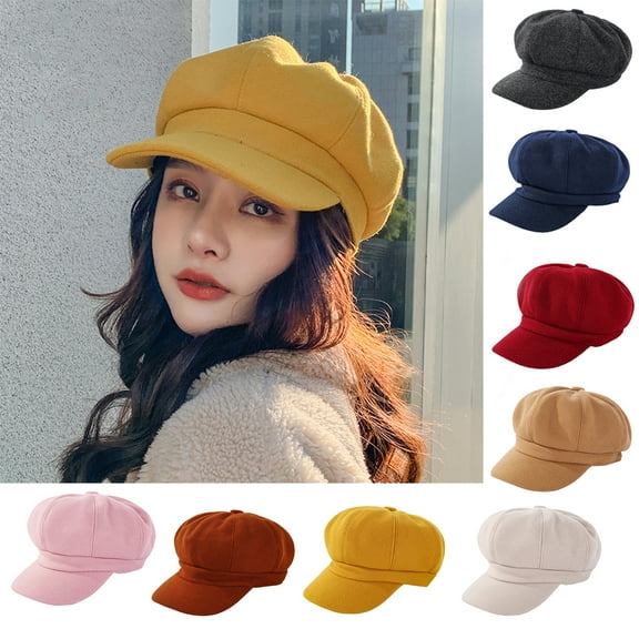 Cheers.US Beret Newsboy Hat Adjustable Women Cap Cabbie Beret Octagonal Cap Soft Woolen Beret for Women