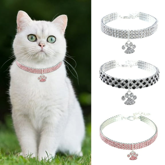 Cheers.US Bling Rhinestones Pet Collars Glitter Pendant Dog Collars Adjustable Crystal Cat Collar Pet Necklace for Small Pet Cat Dogs Puppy
