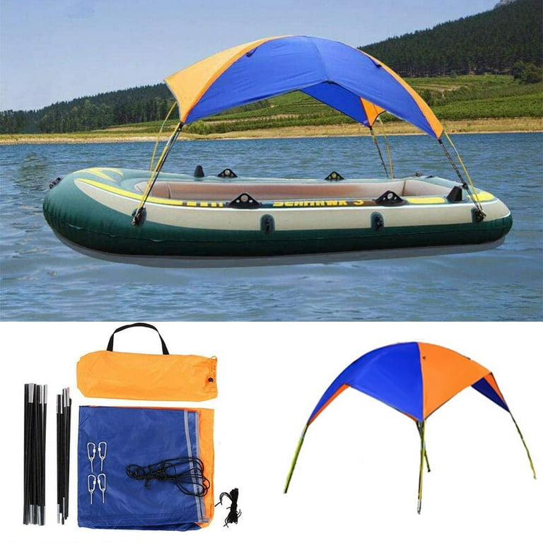 Cheers.US Boat Sun Shade Shelter Quality Lightweight Folding Inflatables  Boat Awning Top Cover Fishing Tent with D-Shape Buckles for Camping Fishing