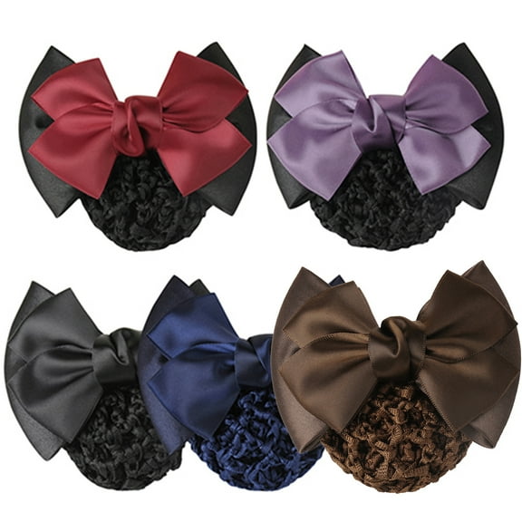 Cheers.US Bowknot Snood Net Barrette Hair Clip Bun Cover Hairnet Lace Bow Decor for Woman
