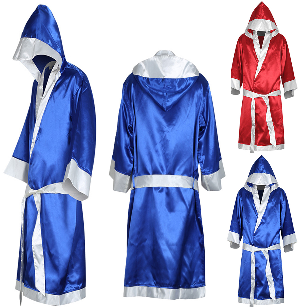 Cheers.US Boxing Costume and Shorts Robe Satin Cloak with Hood Boxing