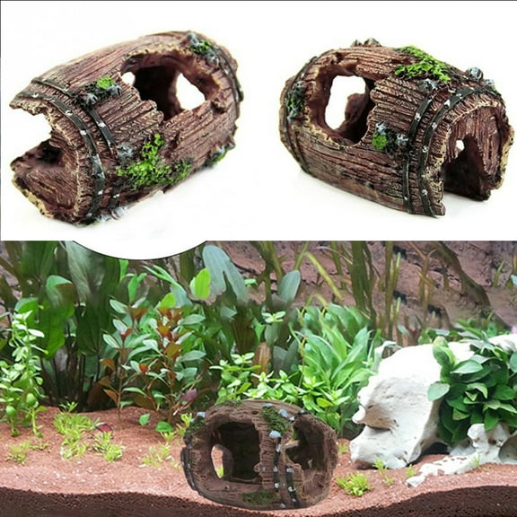 Cheers.US Broken Barrel Aquarium Decorations, Resin Hollow Bucket Fish Tank Ornament with Holes Fish Hideout Hideaway Hiding Caves