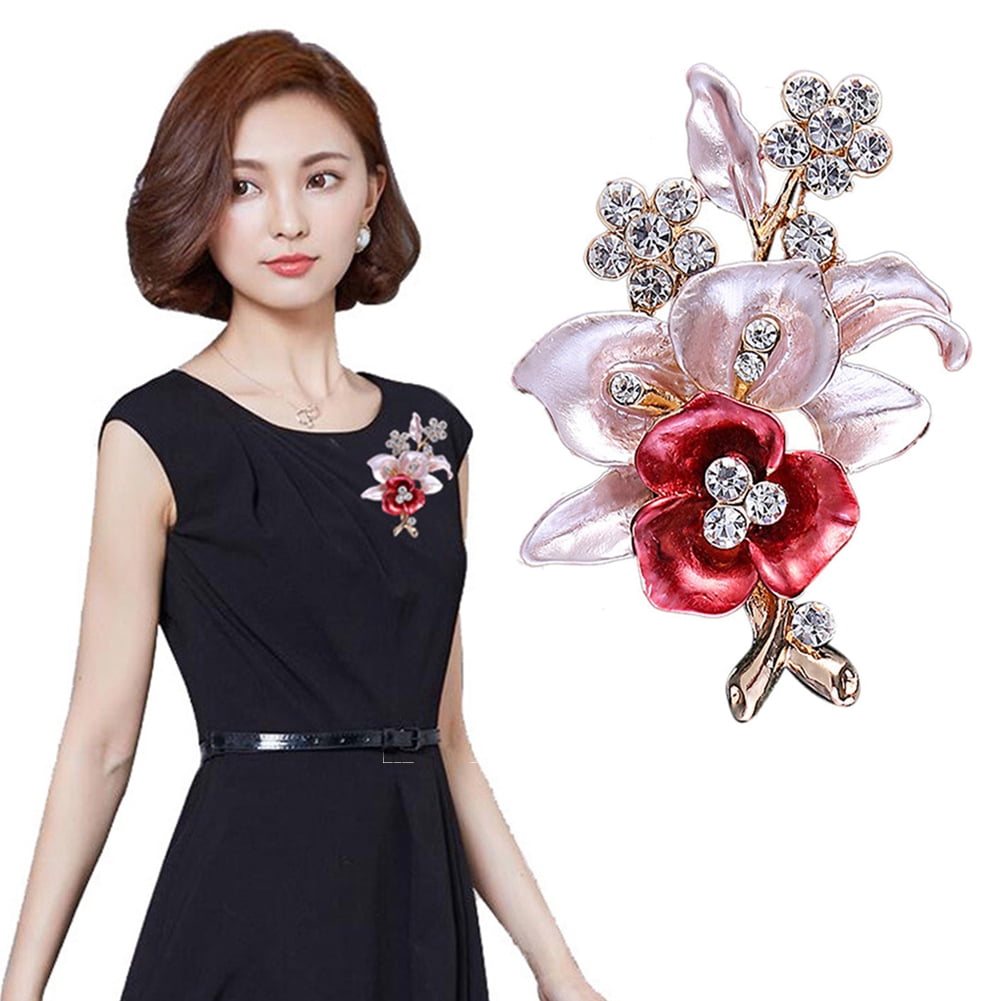 CCijiNG New Year Brooches and Pins for Women with Crystal,Flower Lapel Pin  Blossom Brooch Jewelry Gifts,Fashionable Accessories Flower Brooches and