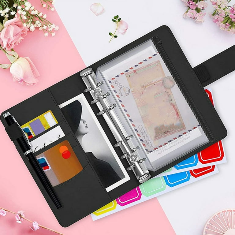 A6 Budget Binder, PU Leather Money Organizer for Cash Bills Coupon