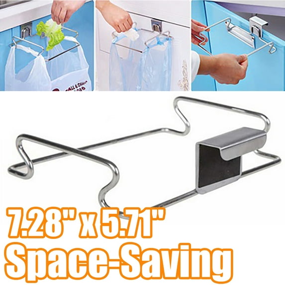 Cheers.US Over the Cabinet Metal Wire Small Garbage Container, Trash Bag Holder Rack for Recycled Reusable Disposable Plastic Shopping Grocery Bags for Kitchen, Pantry, Garage, Bathroom