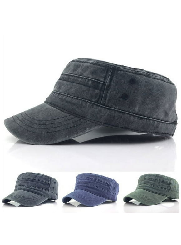 Cheers.US Cadet Cap Military Army Style Hat Baseball Cap Flat Top Washed Spring Summer Vintage Low-profile Cadet Hat