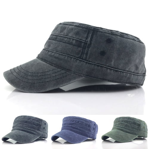 Cheers.US Cadet Cap Military Army Style Hat Baseball Cap Flat Top Washed Spring Summer Vintage Low-profile Cadet Hat