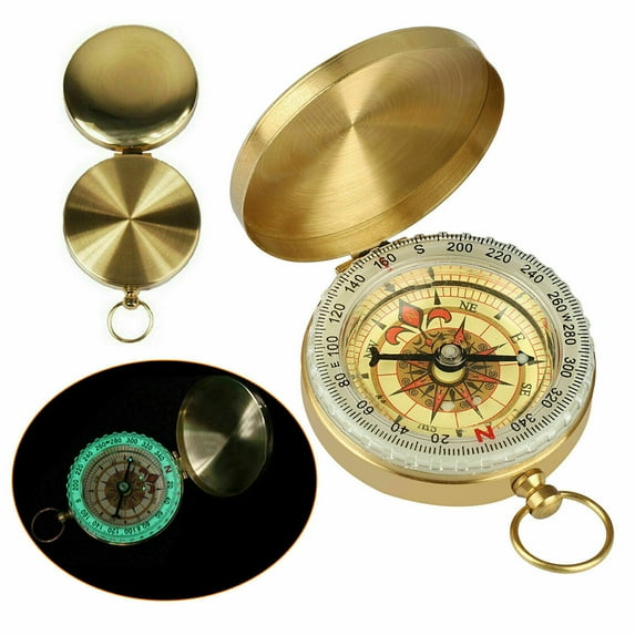Cheers.US Camping Compass Portable Outdoor Practical Classic Retro Luminous Brass Pocket Watch Outdoor Night Camping Hiking Navigation Compass