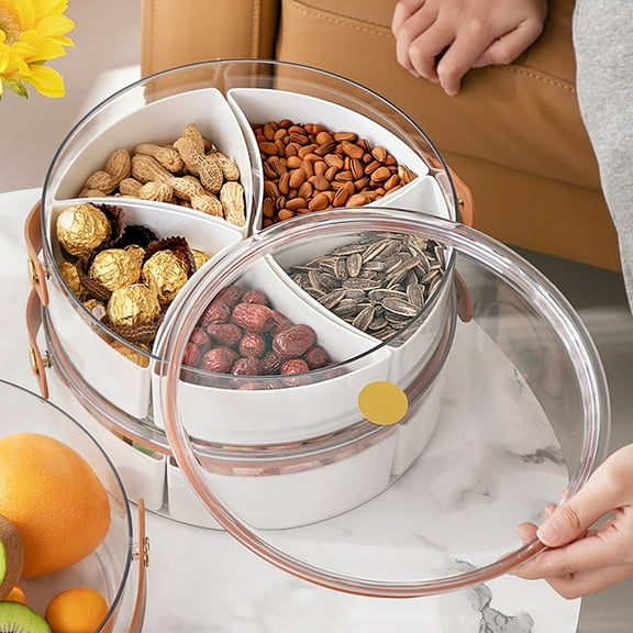 Cheers US Candy and Nut Serving Container, Appetizer Tray with Lid,Compartment Round Plastic Food Storage Lunch Organizer, Divided Christmas Keto Snack Plate, Dish Platter w/ Cover