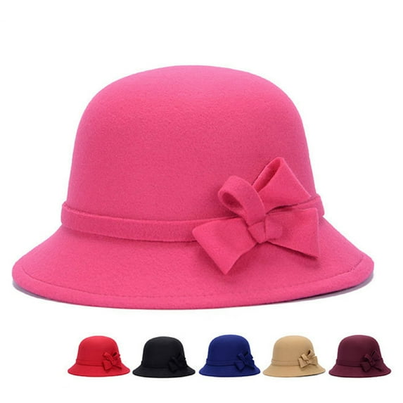 Cheers.US Cap Solid Color Comfortable Faux Wool Wide Brim Hat for Tea party