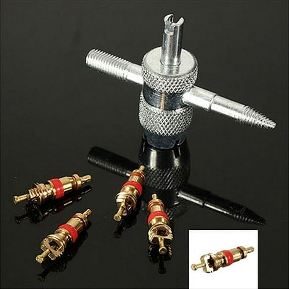 Cheers.US Car Truck Bike 4-Way Tire Valve Repair Tool Tyre Accessory with 4 Valve Cores Valve Core Remover Tool Kit Car Valve Core Repair Tool core and Valve Core