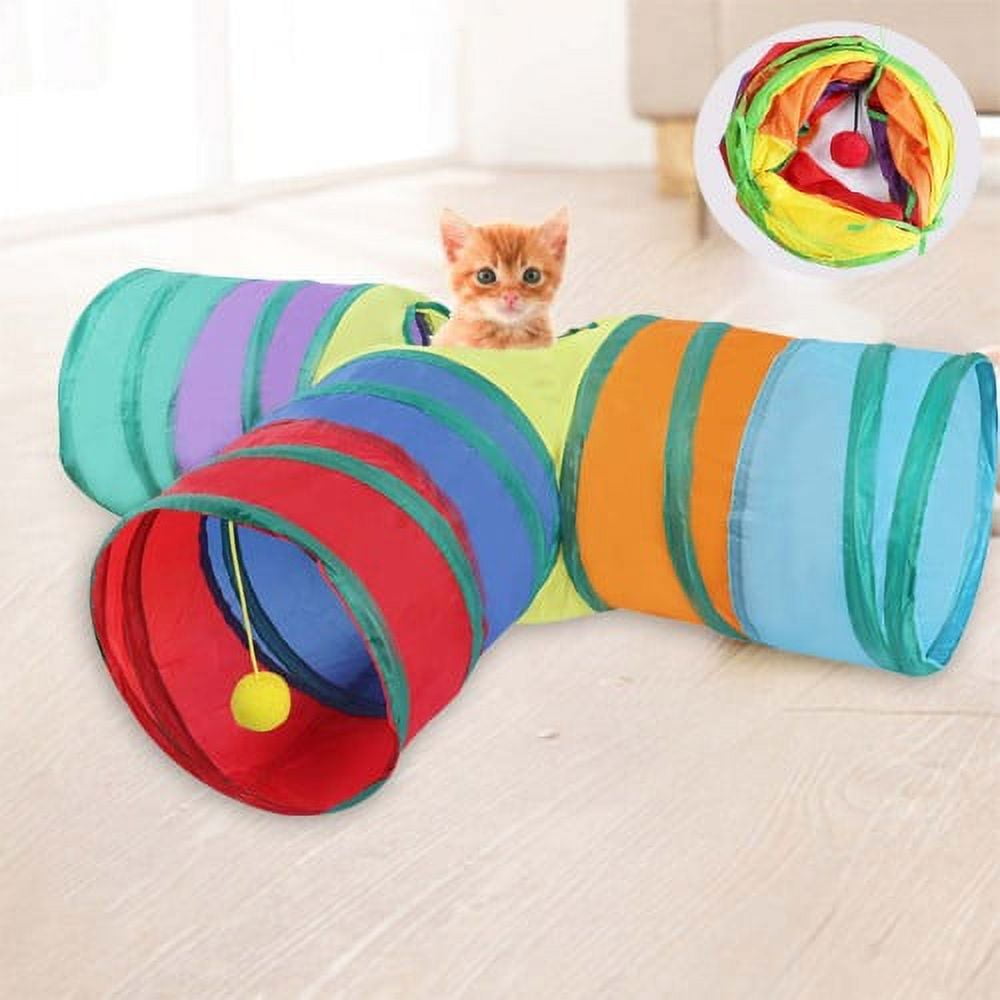 Cheers.US Cat Tunnel Toy Rainbow Colors Three Channels Collapsible Pet ...
