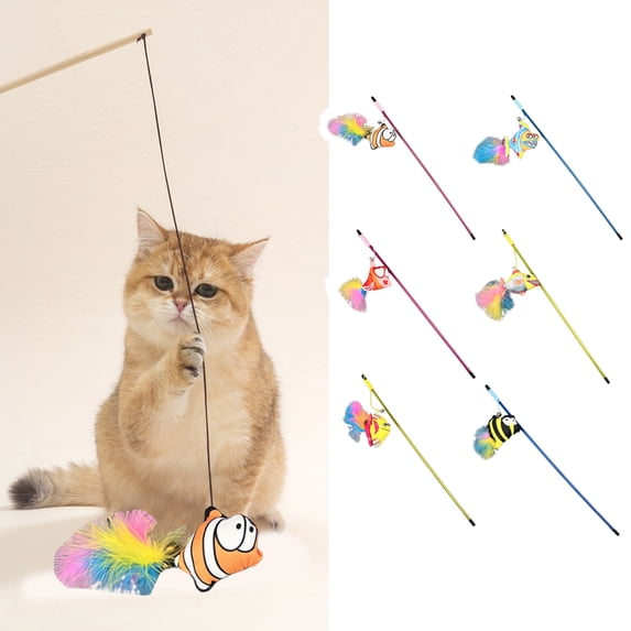 Cheers.US Cats Teaser Toy Attractive Perfect Gifts Fabric Ocean Fish Decorative Wand Stick Ocean Fish Style, Relieve Boredom, Bite-resistant for Household
