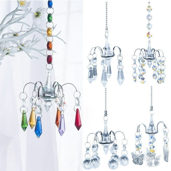 Cheers.US Chandelier Wind Chimes Coating Crystal Prisms Hanging Suncatcher Pendant,Hanging Ornament Rainbow Maker Hanger, for Home,Garden Decoration, Gifts
