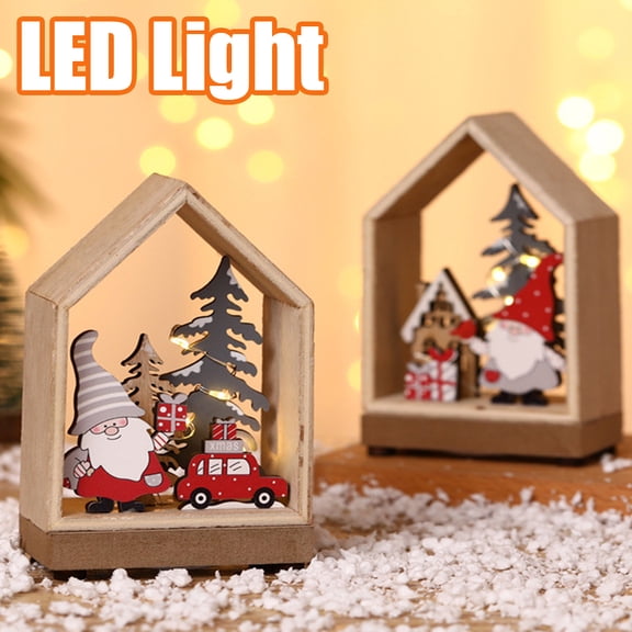 Cheers.US Christmas Hanging Ornaments Luminous Wooden House Colorful LEDs Light DIY Wood Chalet Christmas Tree Hanging Ornaments Xmas Festival Holiday Decorations Gifts 