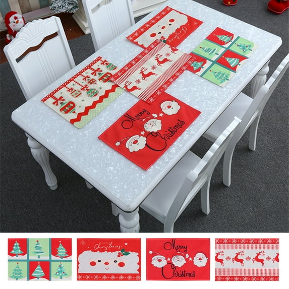 Cheers.US Christmas Placemats Winter Holiday Table Mats Santa Xmas Tree Snowman Place Mats Vintage Waterproof Heat Resistant Table Placemats for Home Kitchen Dining Table Decor
