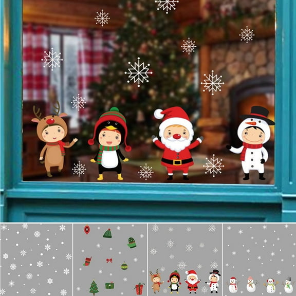 Cheers.US Christmas Window Clings Holiday Decorations Decal Stickers, Xmas Window Stickers Decal Xmas Snowflake Window Sticker - Santa Claus Snowman Window Decals for Christmas Party