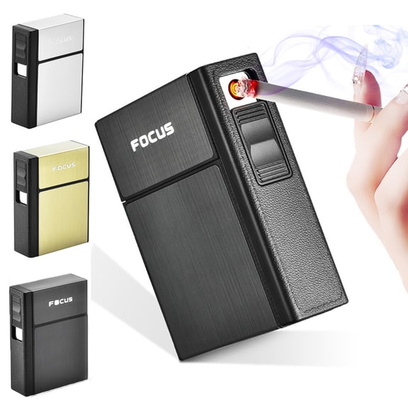 Cheers.US Cigarette Case Dispenser Tobacco Storage Box Holder with Windproof USB Lighter