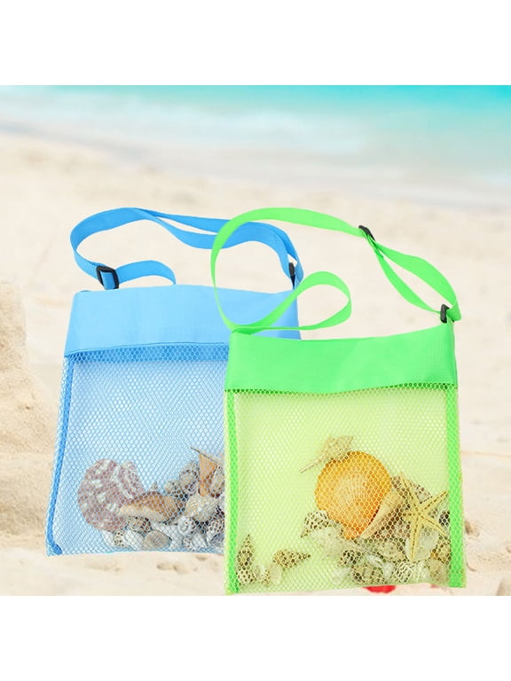 Colorful Mesh Beach Bags Sea Shell Bags Beach Shell Bags Adjustable Carrying Straps Bags for Kids