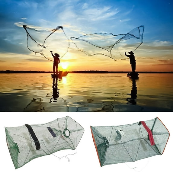 Cheers.US Crab Trap Bait Lobster Crawfish Shrimp Portable Folded Cast Net Collapsible Fishing Net Fishing Accessory Folding Portable Dip Cast Net Cage Catcher Bait Trap