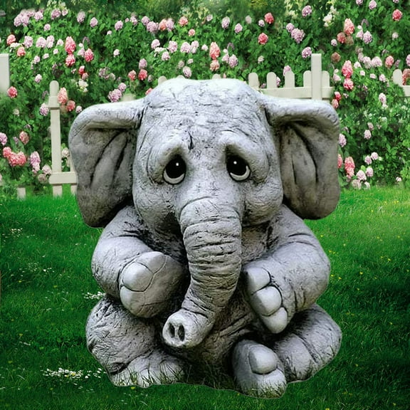 Cheers.US Cute Elephant Figurines, Baby Looking You Elephant Ornament Statue for Home Office Tabletop Decor, Handmade Outdoor Collectible Animal Sculpture