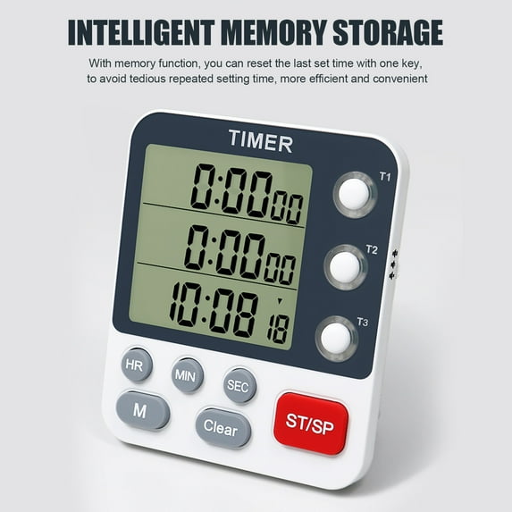 Cheers US Digital Triple Kitchen Timer, 3 Channels Countdown Up Timer, Cooking Timer, Stopwatch, Large Display, Adjustable Volume Alarm and Flashing Light with Magnetic Back, Stand