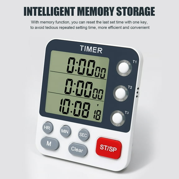 Cheers US Digital Triple Kitchen Timer, 3 Channels Countdown Up Timer, Cooking Timer, Stopwatch, Large Display, Adjustable Volume Alarm and Flashing Light with Magnetic Back, Stand