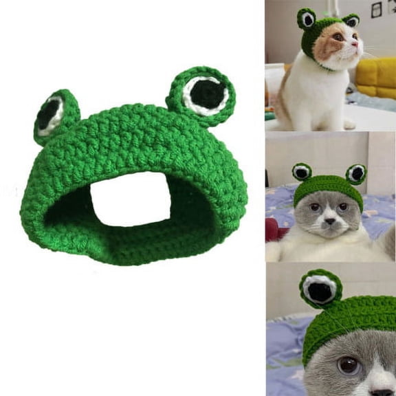 Cheers.US Dog Cat Handmade Knitted Woolen Yarn Frog Cap, Grooming Accessories Apparels Creative Shape Tear-resistant Woolen Yarn Cat Decorative Frog Hat Pet
