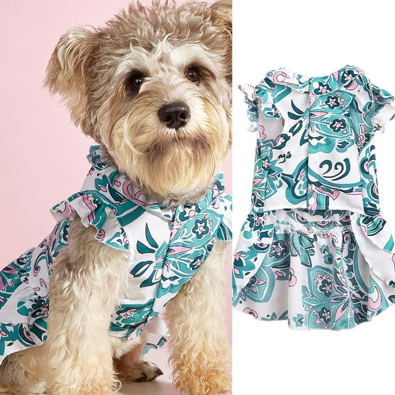 Cheers.US Dog Dress Puppy Clothes - Pet Dog Clothes for Small Dogs Girl and Cat Cotton Adorable Ruffles Clothes Cute Floral Dog Dresses Fashionable for Birthday and Party