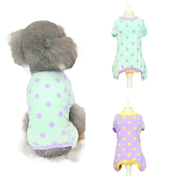 Cheers.US Dog Pajamas Cotton Breathable Dog Jumpsuit 4 Legs Dot Pattern Sleepwear Pet Puppy Cat Pajamas Lightweight
