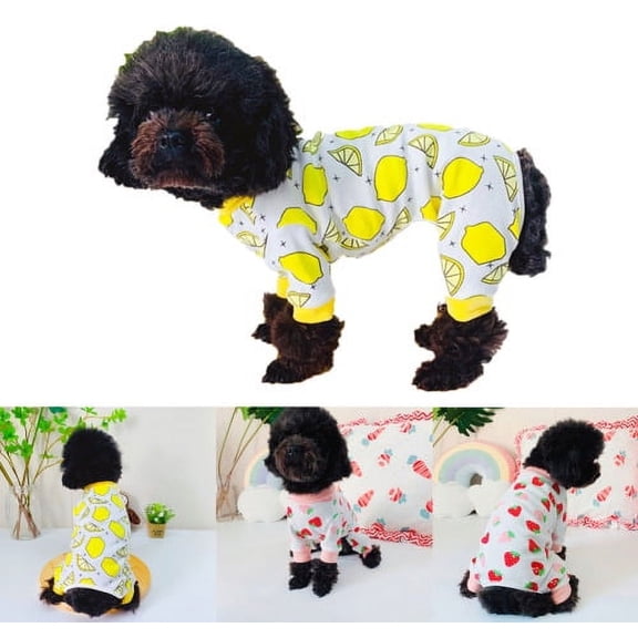 Cheers.US Dog Pajamas Cute Cat Clothes Pet Soft Onesie Soft Stretchy Cotton Lemon Strawberry Printed Dog Jumpsuit for Small Dogs