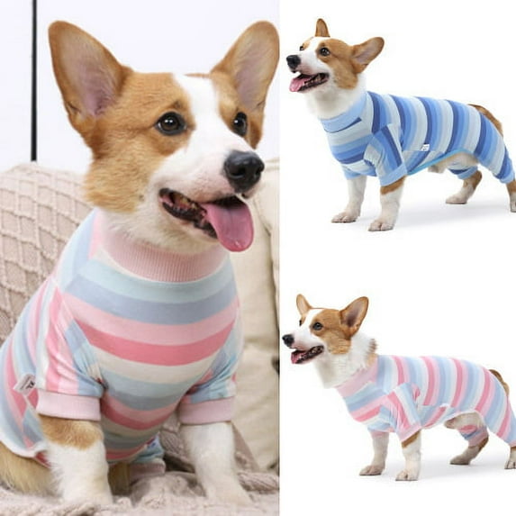 Cheers.US Dog Pajamas Long Sleeve Striped Casual Wear Pet Surgery Recovery Body Suit Fashion, Warm, Comfortable for Small Dogs