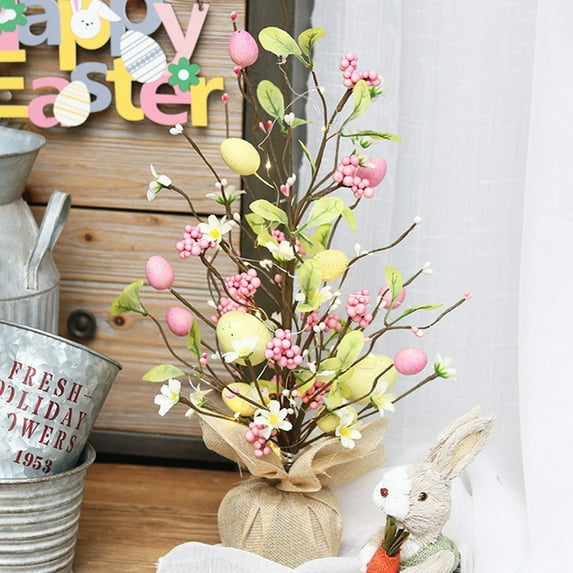 Cheers US Easter Eggs Table Tree LED Light Up Birch Tree with Base Decorative Tree Table Centerpiece for Easter Great Festival Home Decor for Easter Party Holiday Party, Bedroom