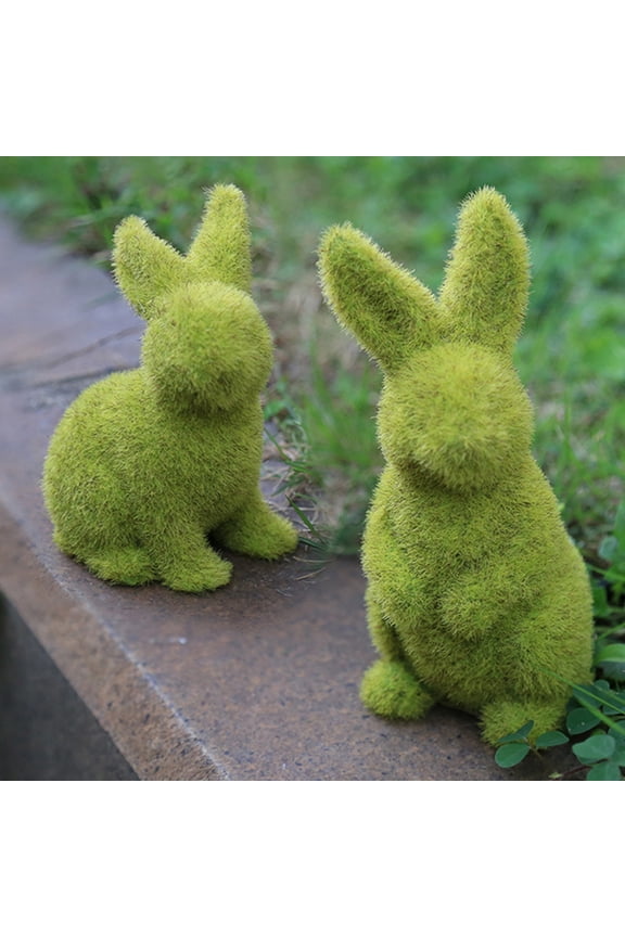 Easter Furry Flocked Bunny Turf Grass Rabbit Bunny Rabbit Miniatures Standing Moss Covered Spring Artificial Turf Grass Figure Garden Decorations Easter Décor Figurines Tabletop