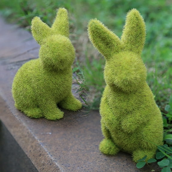 Cheers.US Easter Furry Flocked Bunny Turf Grass Rabbit Bunny Rabbit Miniatures Standing Moss Covered Spring Artificial Turf Grass Figure Garden Decorations Easter Décor Figurines Tabletop