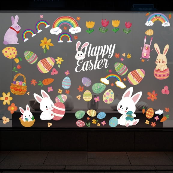 Cheers US Easter Window Stickers for Easter Day Decorations, Reusable Static Spring Window Clings Decor