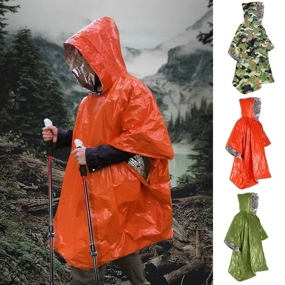 Cheers.US Emergency Waterproof Rain Poncho Reusable Thermal Blanket Lightweight Weather Resistant Raincoat with Hood for Camping Accessories, Outdoors, Emergency Kit Supplies, Essential