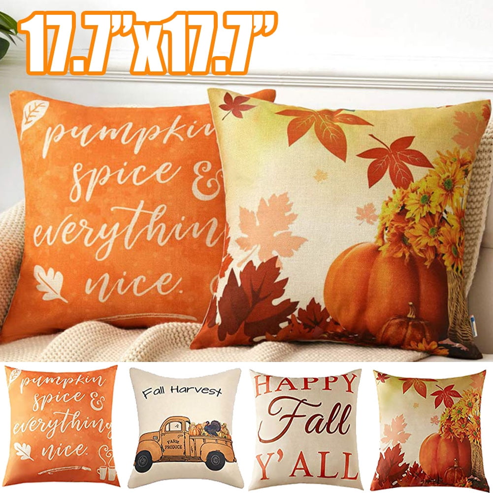 Fall Pumpkin Pillow Covers 18x18 Inch Set of 2 Watercolor Gray Orange White  Autumn Harvest Decorative Outdoor Throw Pillows Rustic Pillow Case Linen