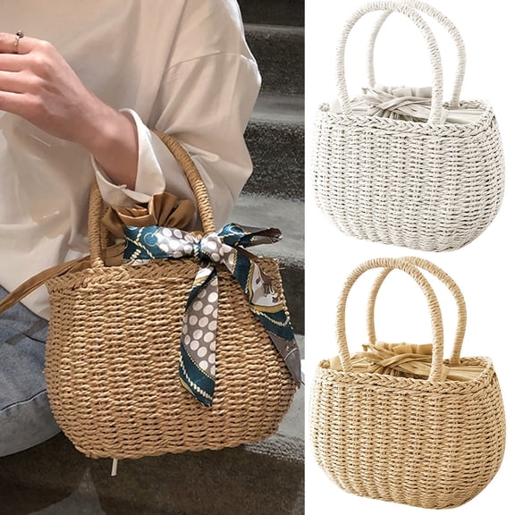Cheers US Fashion Bamboo Rattan Handbag, Rustic Handwoven Bag for Women, Honey Brown, Boho Chic Style for Women Summer Wooden Beach Purse Handmade Basket Handle Handbags
