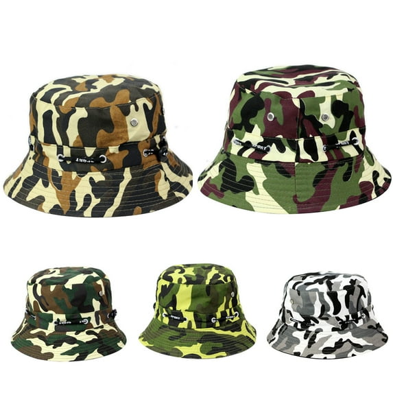 Cheers.US Men Women Unisex Fashion Camouflage Sun Block Bucket Hat Outdoor Breathable Hiking Fishing Cap