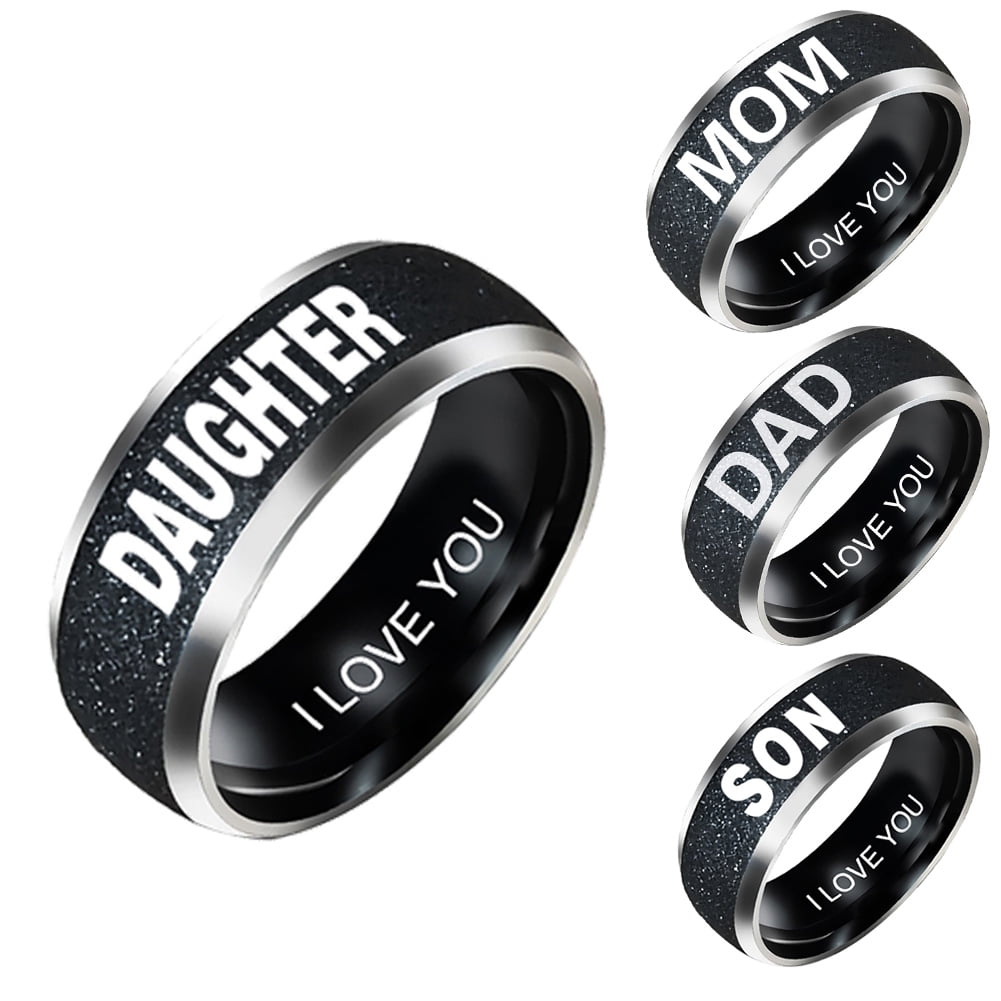Cheers.US Fashion Mom Dad Daughter Son Letters Ring Custom Engraving ...