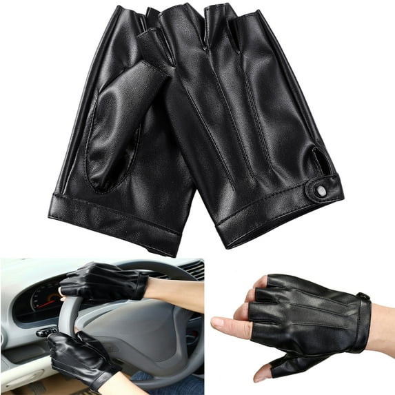 Cheers.US Fingerless Driving Gloves Soft PU Leather Glove Outdoor Half Finger Glove for Adult