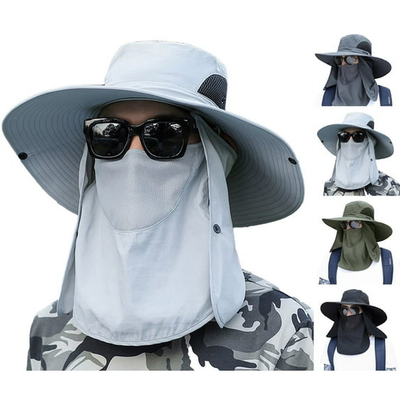 Cheers US Fishing Hat for Men %26 Women Outdoor UV Sun Wide Brim Hat with Face Cover %26 Neck Flap