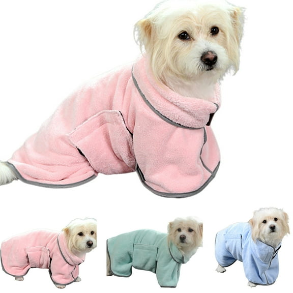 Cheers.US Flannel Dog Bathrobe Towel Super Absorbent Adjustable Fast Drying Coat Pet Thick Soft Robe
