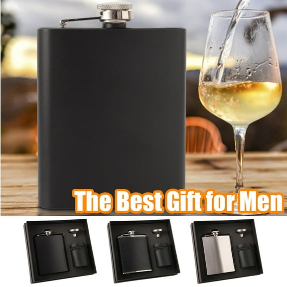 Cheers.US Flask for Liquor and Funnel - Leak Proof Stainless Steel Pocket Hip Flask with Black Leather Cover for Discrete Shot Drinking of Alcohol, Whiskey, Rum and Vodka | Gift for Men