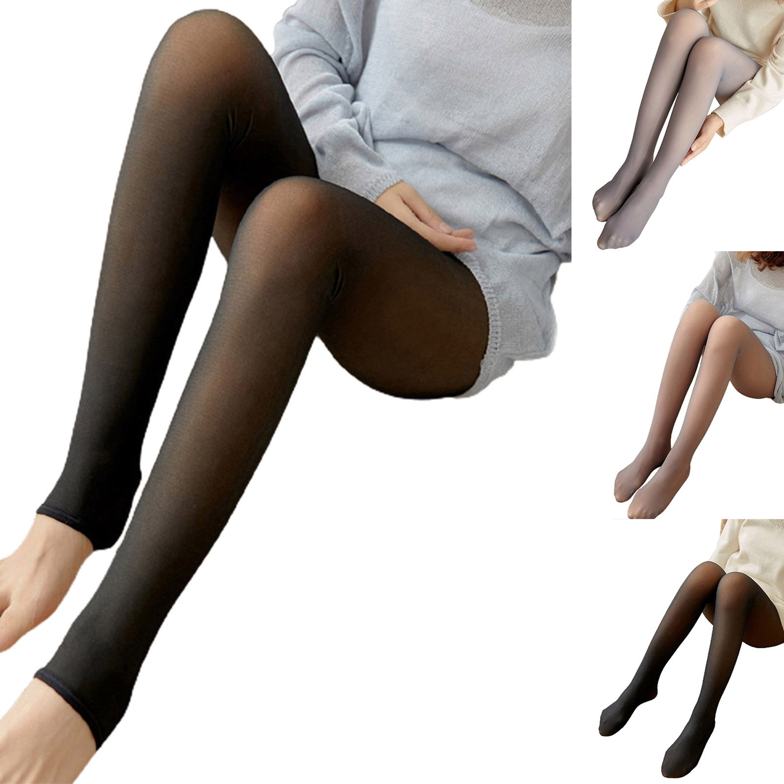 Cheers.US Fleece Lined Tights for Women,Winter Fake Transparent Elastic  Fleece Lined Tights Skin Leggings for Women